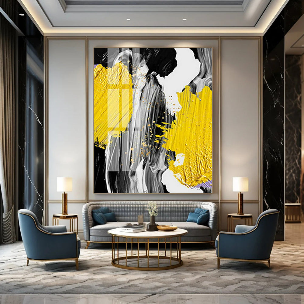 Yellow, Gray, and Gold Abstract Splash Art for Creative Agency & Energetic Retail Space DLZ2226