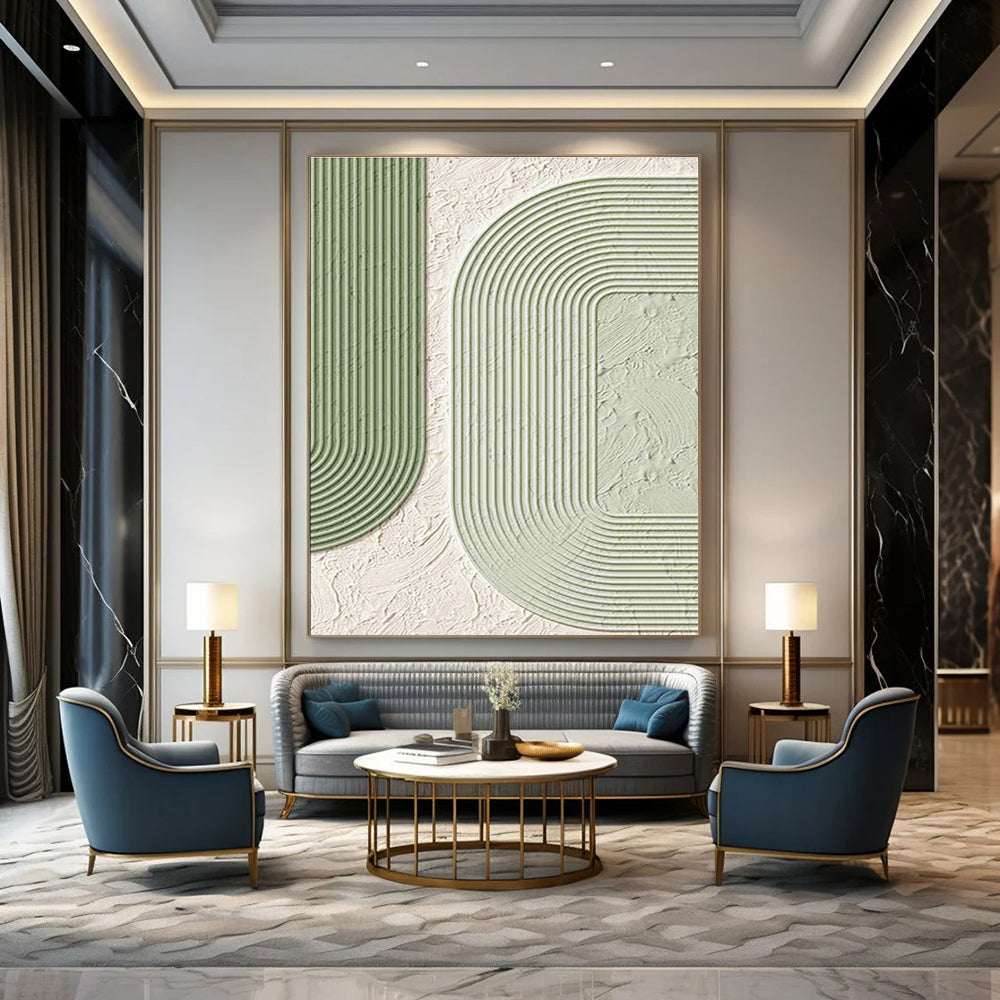 Green and White Textured Arches Art for Scandi - Style Café & Modern Living Room DLZ2193