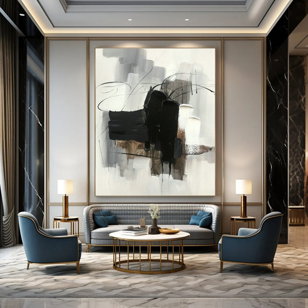 Black - White - Gray Abstract Painting for Minimalist Office & Art Gallery Corridor DLZ1282