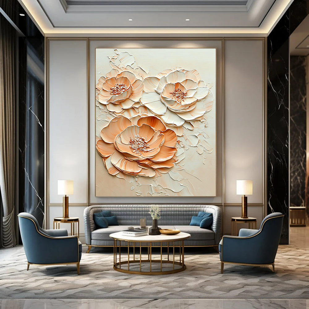3D Peach Flower Abstract for Luxury Hotel Suite & Elegant Home Dining Room STSC453