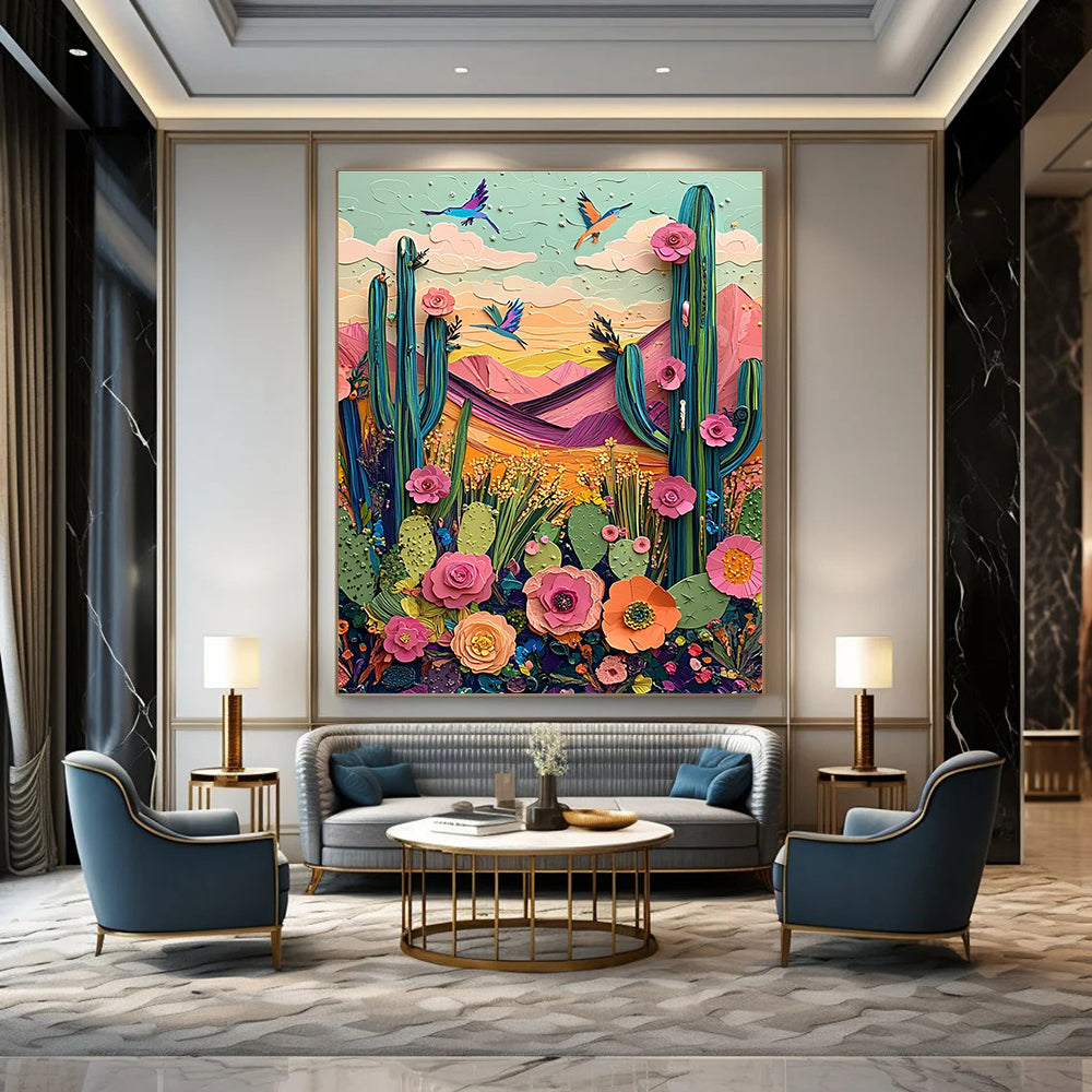 Colorful Desert Cactus Art for Southwest - Themed Boutique & Eclectic Home Entryway STSC1426
