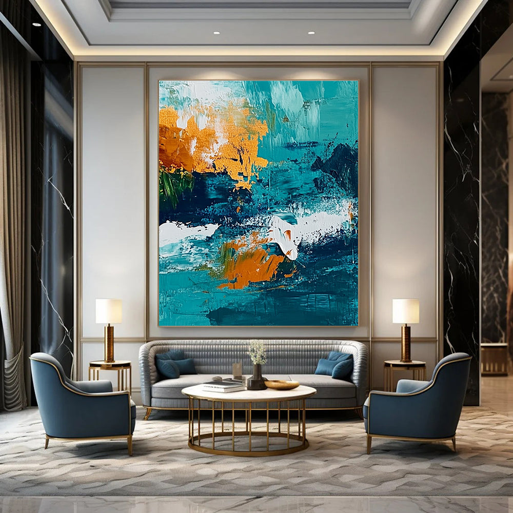 Layered Teal Abstract Art for Living Room & Gallery STSC705