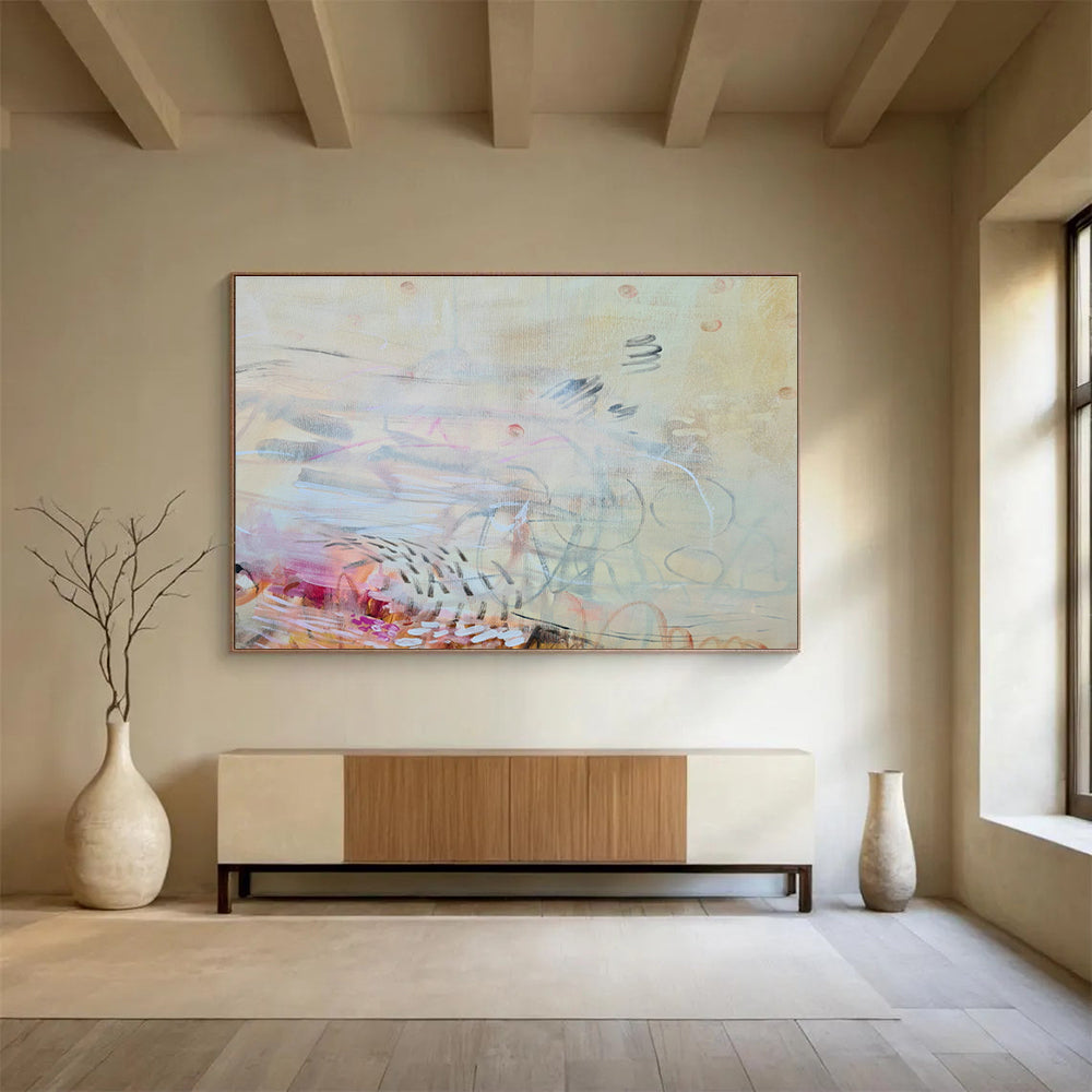 Beige - Yellow Line Abstract Art for Serene Home Offices DLZ2450