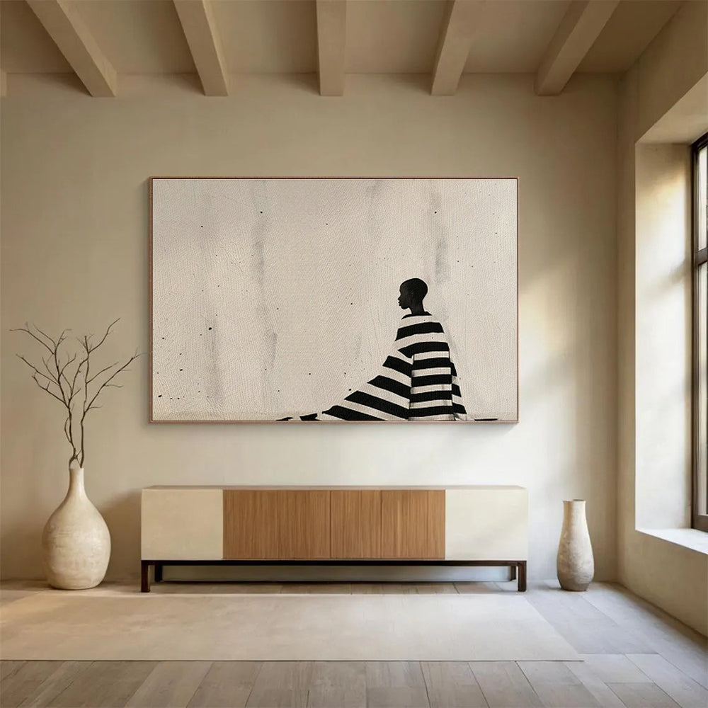 Black - and - White Stripe Silhouette Art for Minimalist Gallery Exhibition Spaces DLZ2612
