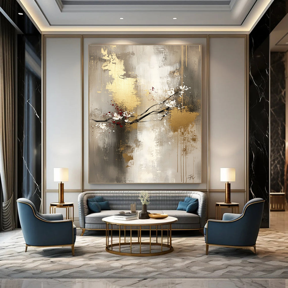 Abstract Blossom with Gold for Asian - Inspired Home & High - End Hotel Lobby STSC434