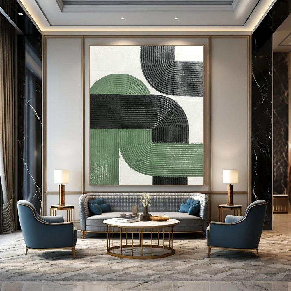 Green - Black Relief Art for Modern Minimalist Bedroom & Urban Art Gallery DLZ1178