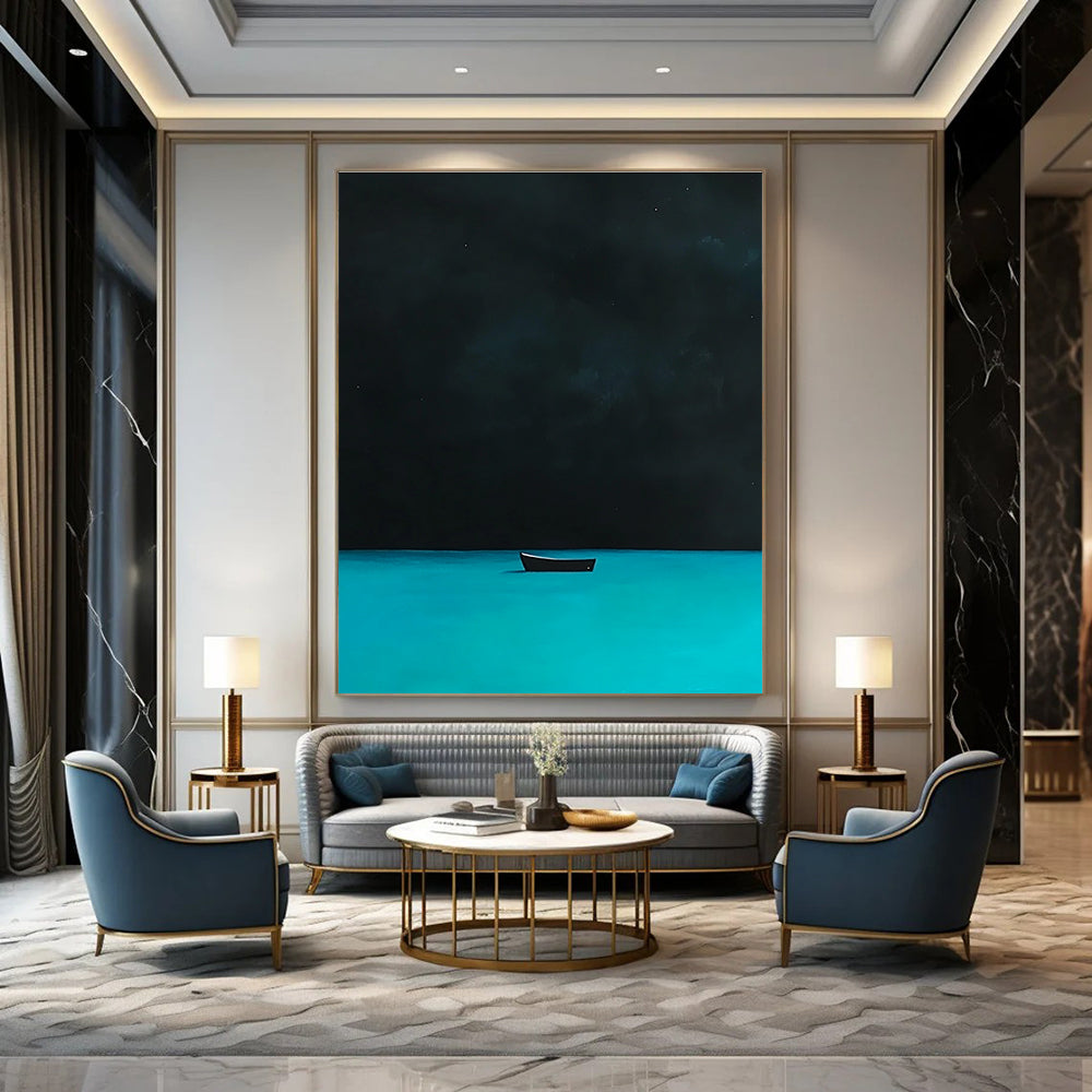 Boat on Dark Water for Serene Bedroom & Contemplative Library STSC1198