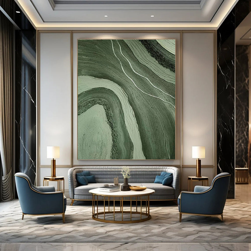 Green Wavy Abstract Art for Nature - Inspired Spa & Bohemian Home DLZ2184