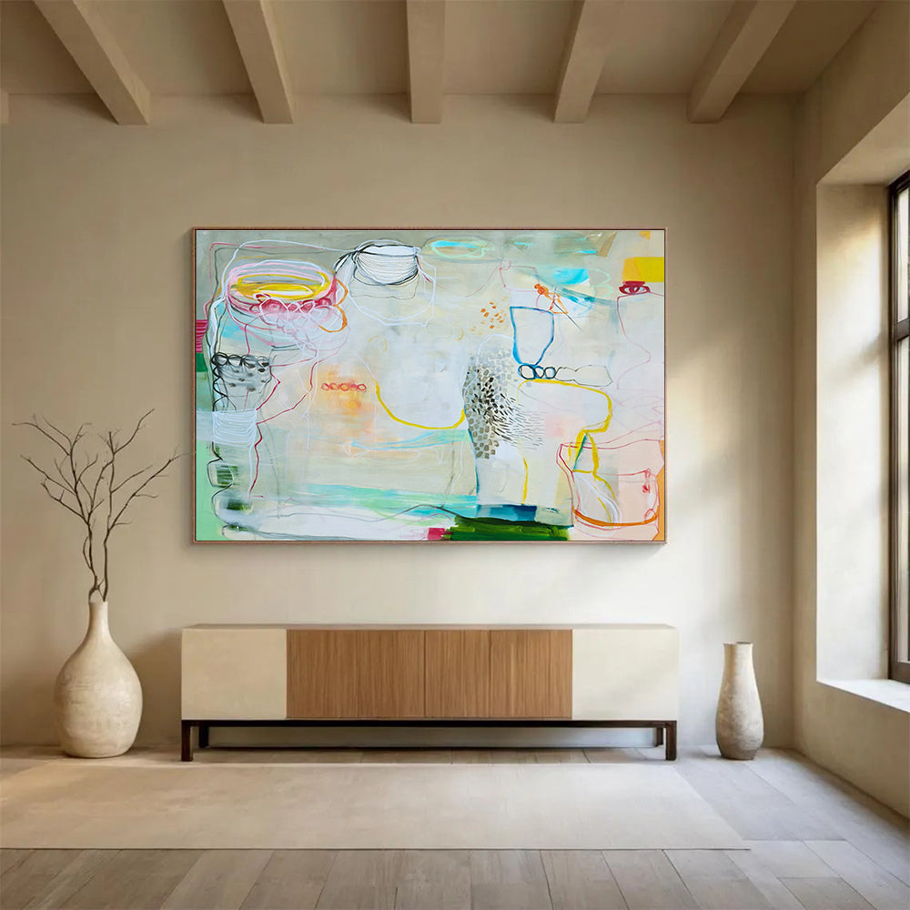Line and Color Abstract Art for Bohemian - Style Bedrooms DLZ2455