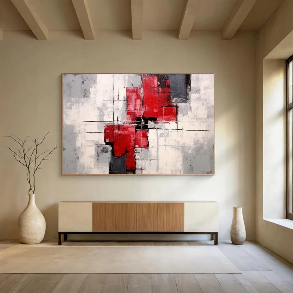 Red - Gray Geometric Abstract Art for Modern Office Reception Areas DLZ2653
