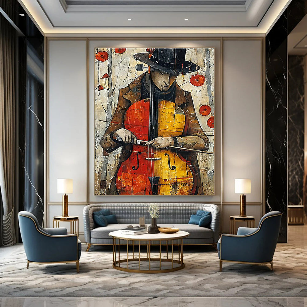 Cellist Figure Art for Bohemian Music Café & Eclectic Living Room DLZ2232