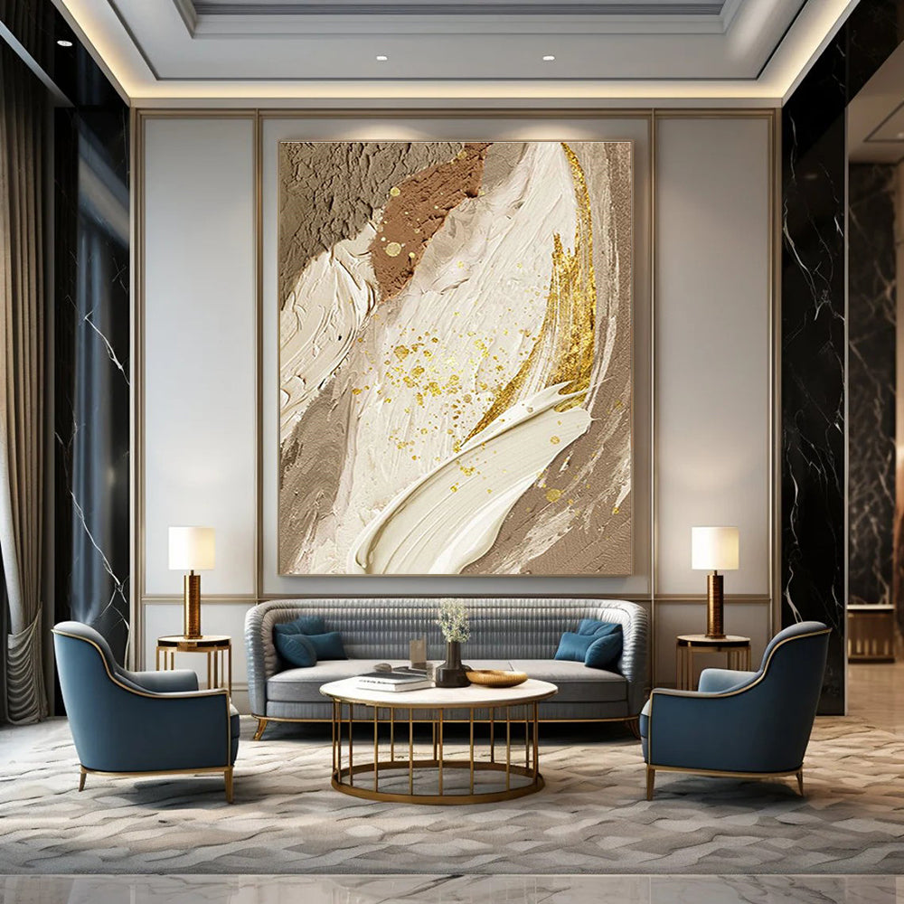Gold - Accented Abstract Art for Luxury Hotel Lobby & Glamorous Dining Room DLZ2177
