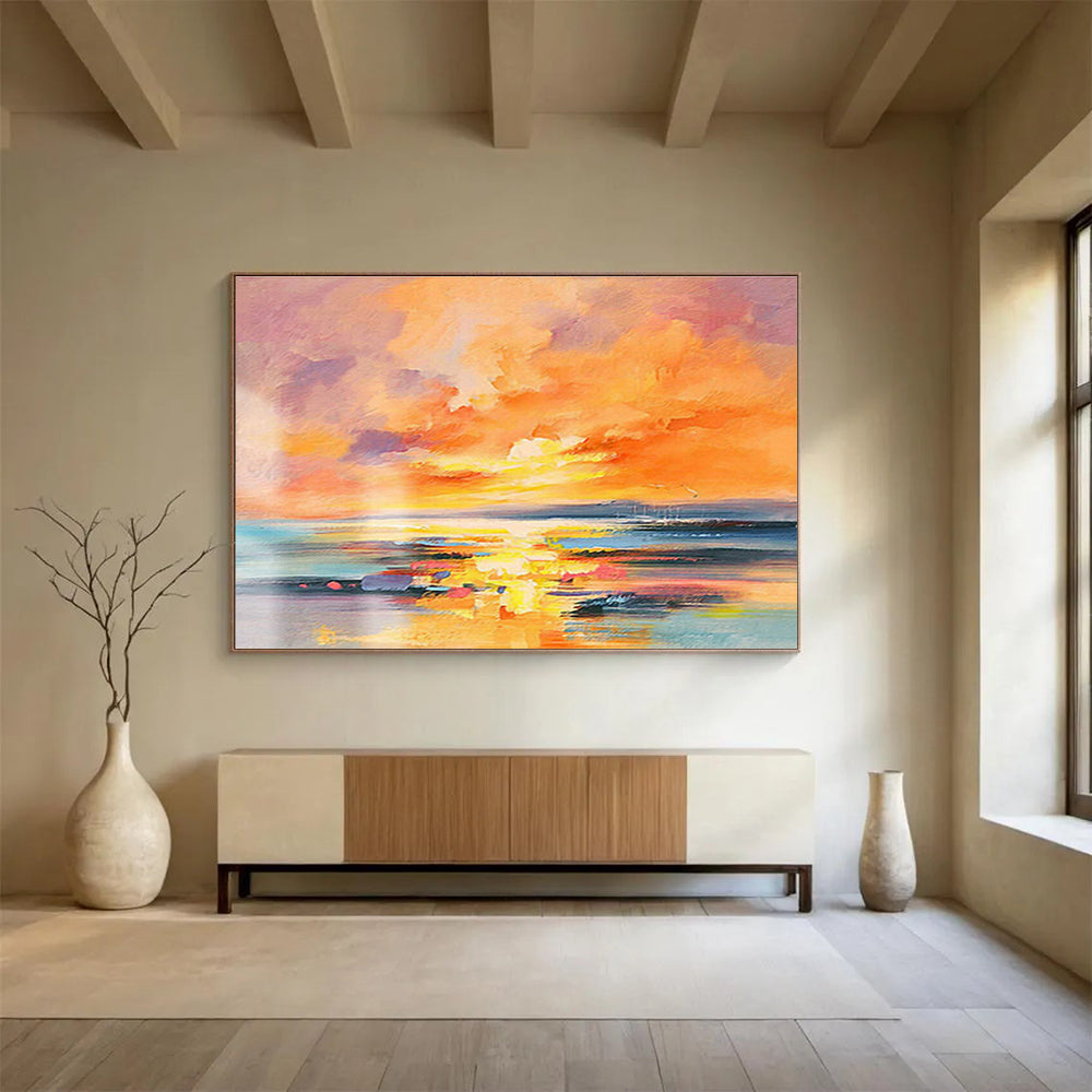 Vivid Seaside Sunset Abstract Art for Coastal - Themed Living Room DLZ2803
