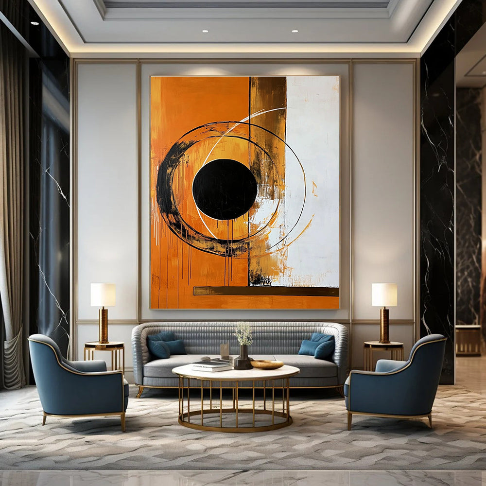 Orange and Black Circular Abstraction Art for Industrial - Style Loft & Modern Art Pop - Up STSC1354