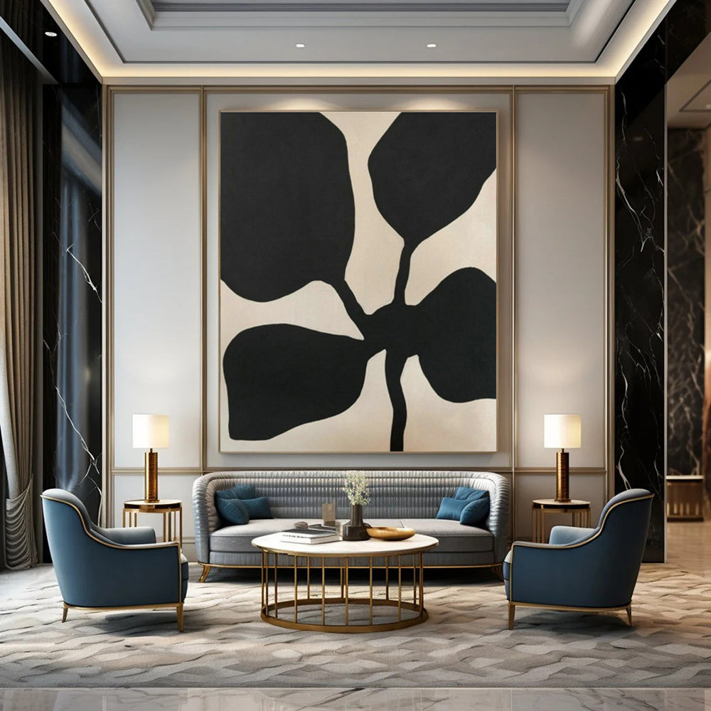 Black - White Petal - Shaped Abstract Art for Minimalist Living Room & Modern Art Café DLZ1890