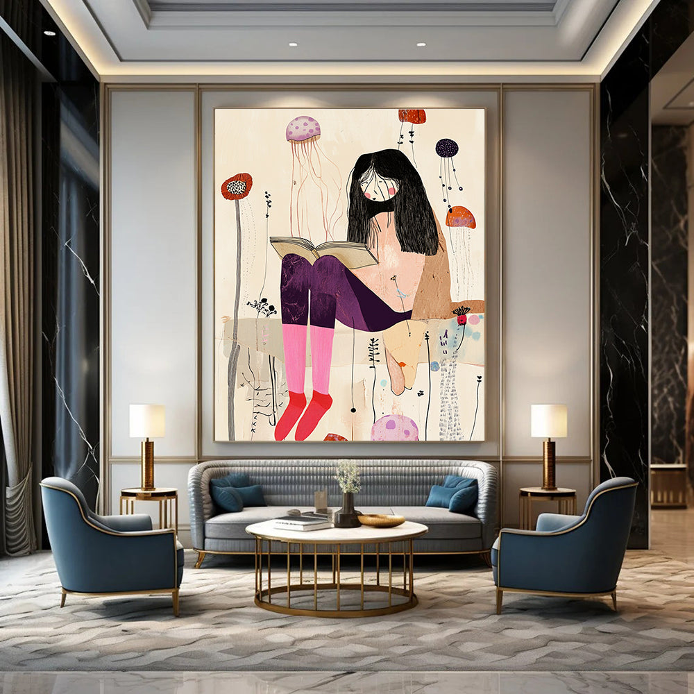 Reading Girl with Jellyfish for Boho - Chic Bedroom & Artistic Bookstore STSC1237
