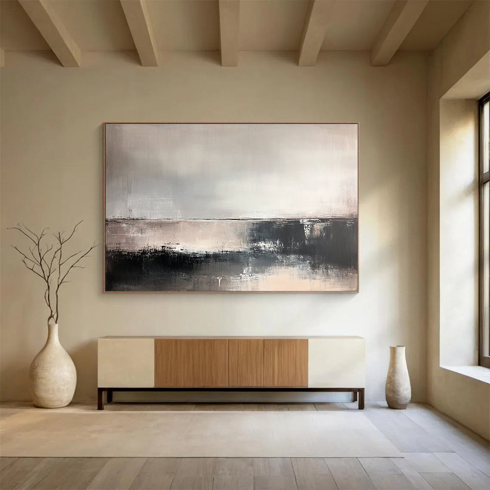 Monochrome Abstract Landscape Art for Modern Studio & Serene Living Room SC382