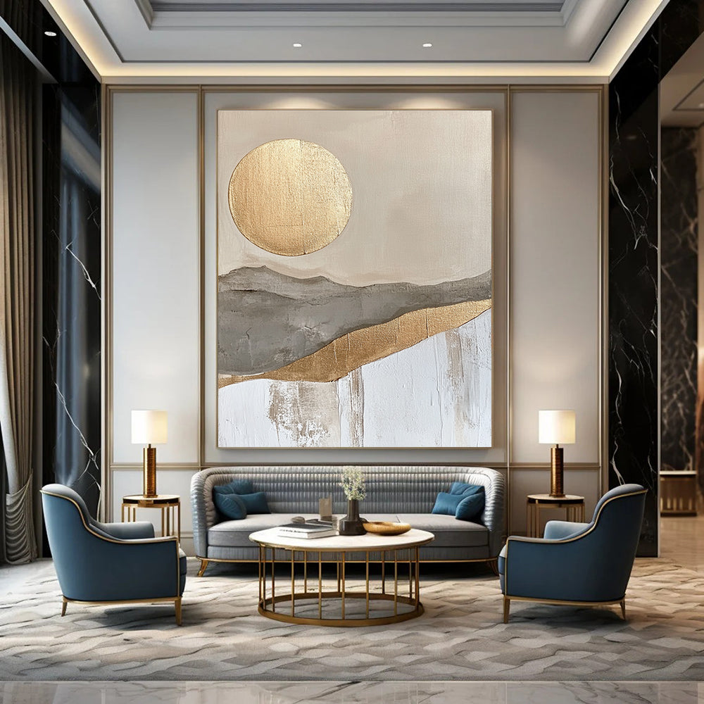 Golden Sun & Mountains Art for Boho - Chic Living Room & Wellness Retreat STSC126