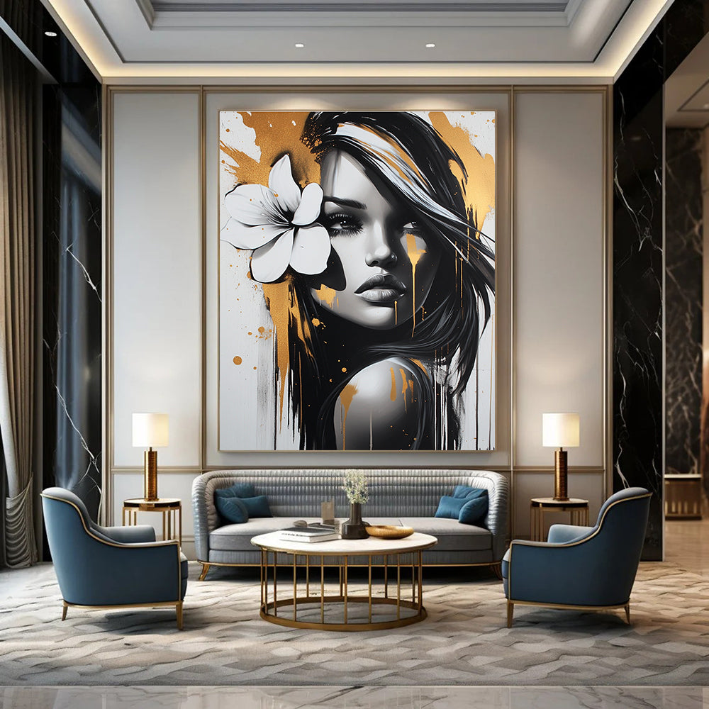 Monochrome Woman with Gold Accents for Luxury Beauty Salon & Contemporary Art Lounge STSC904