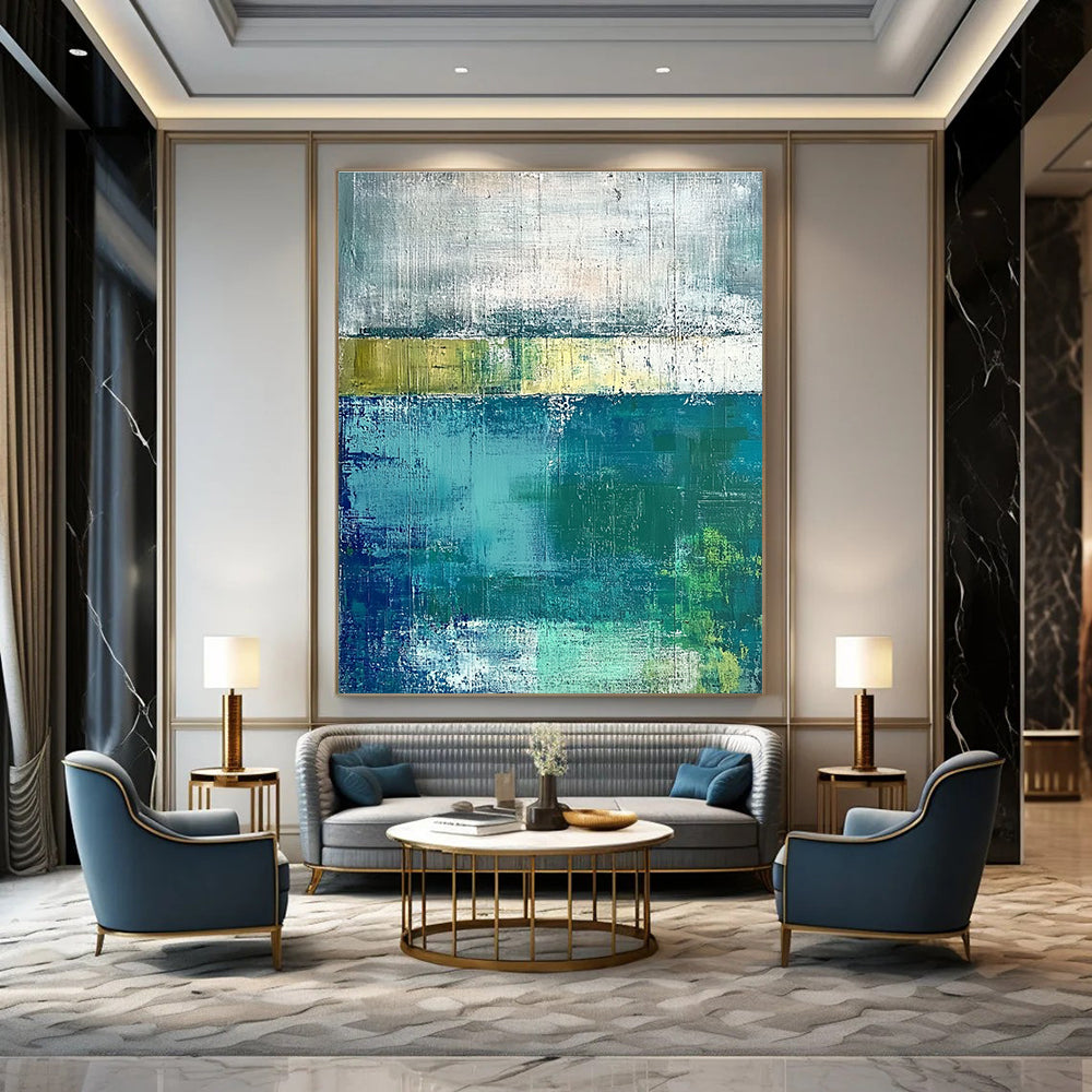 Blue and Green Abstract Layers for Coastal Home Living Room & Modern Office Break Area STSC420