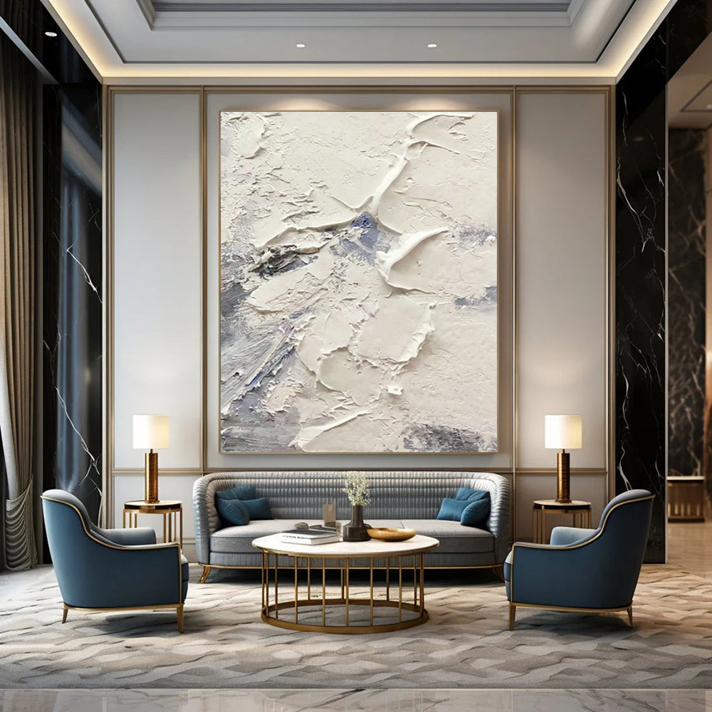 White - Blue Impasto Abstract Art for Beachfront Yoga Studio & Modern Beach House DLZ1265