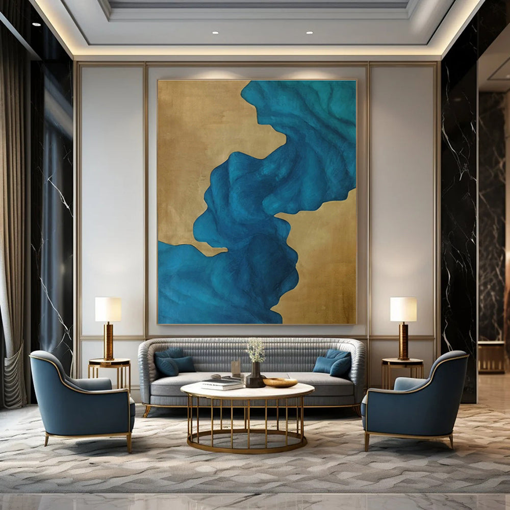 Gold - Blue Landscape Abstract Art for Living Room & Hallway DLZ0532
