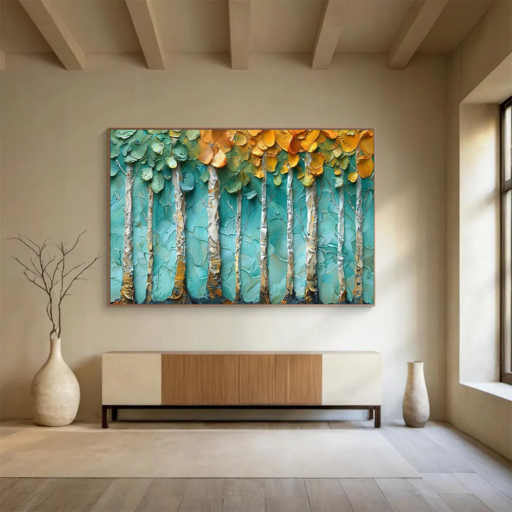 Textured Tree Row Art for Scandinavian - Style Home Office Walls DLZ3206
