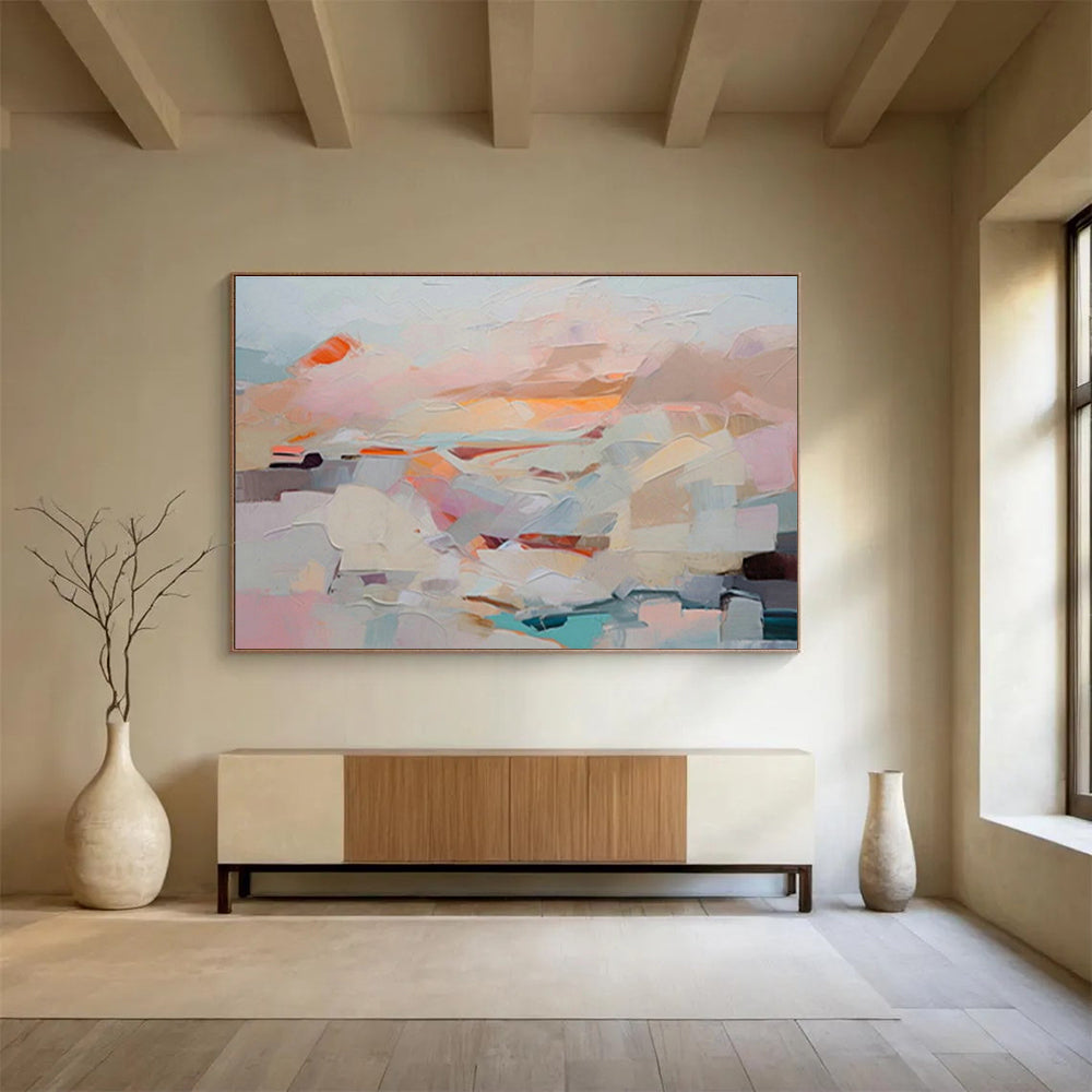 Soft Pink - Orange Abstract Art for Elegant Bedroom DLZ2794