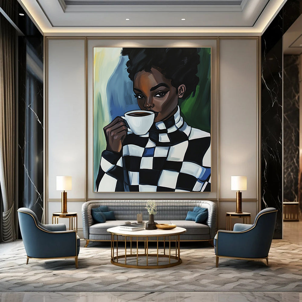 Woman Drinking Coffee for Trendy Coffee Shop & Modern Feminine Workspace STSC919