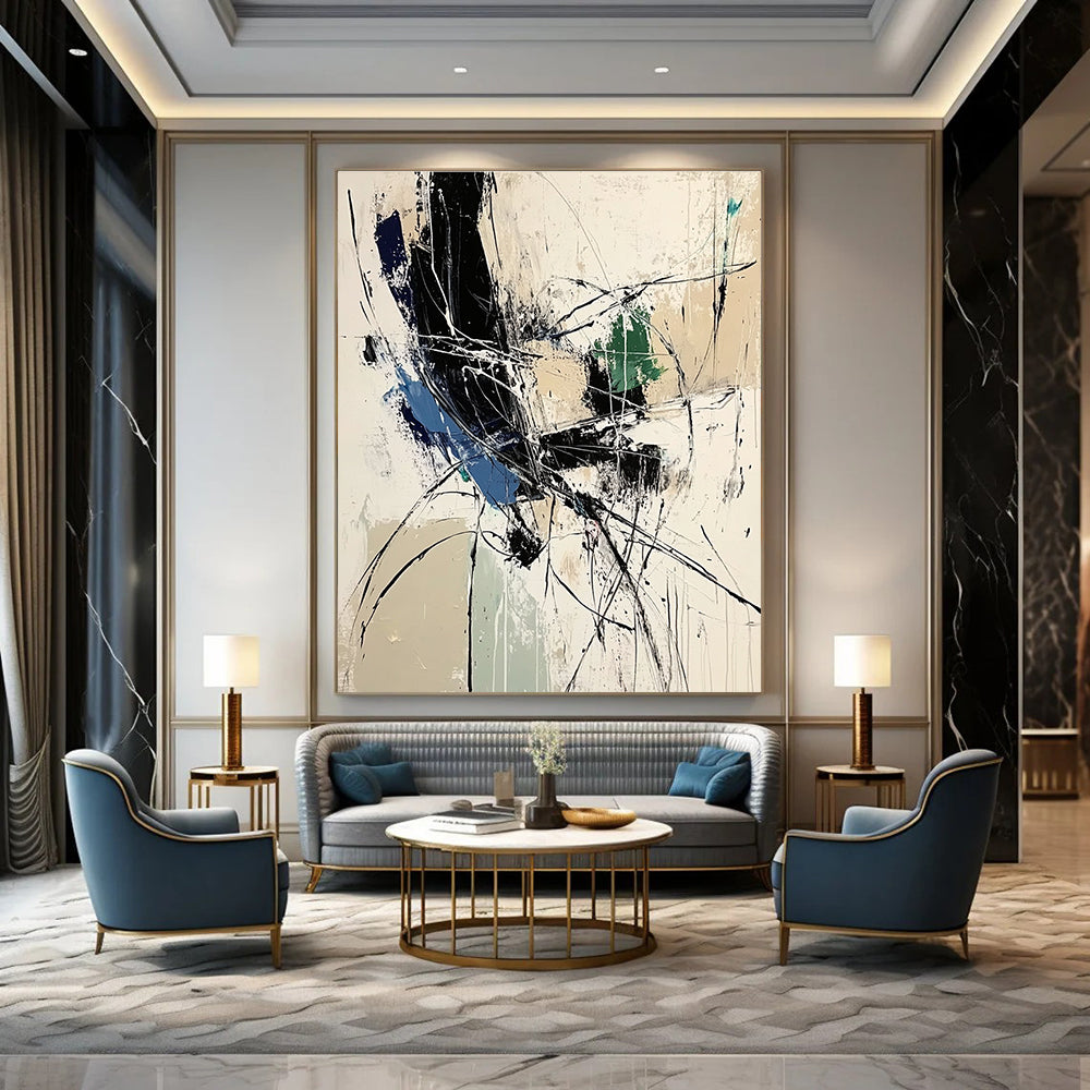 Dynamic Black and White Abstract for Contemporary Art Space & Minimalist Office STSC825