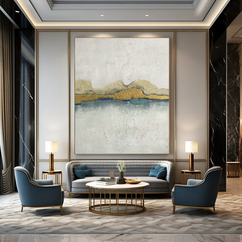 Minimalist Gold and Blue Art for Luxury Spa & Home Library DLZ0627