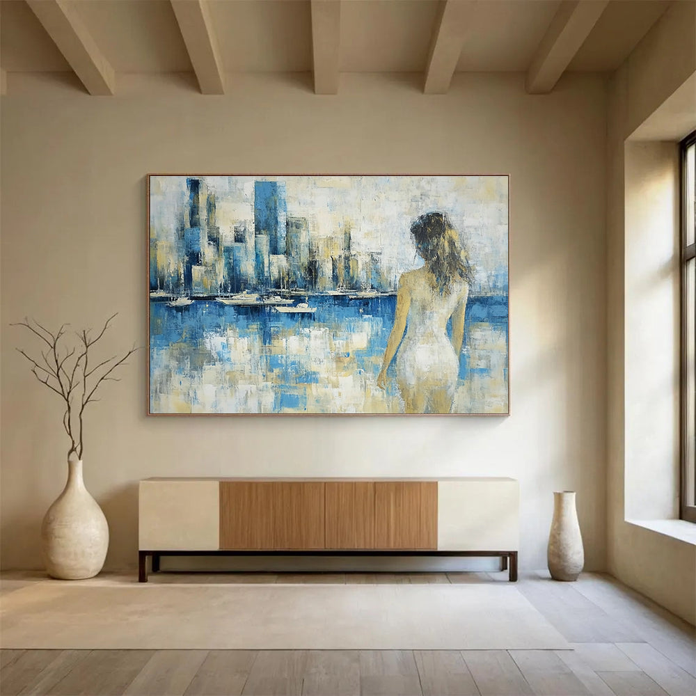Woman by the Harbor Abstract Art for Seaside Home Office & Nautical Boutique SC356