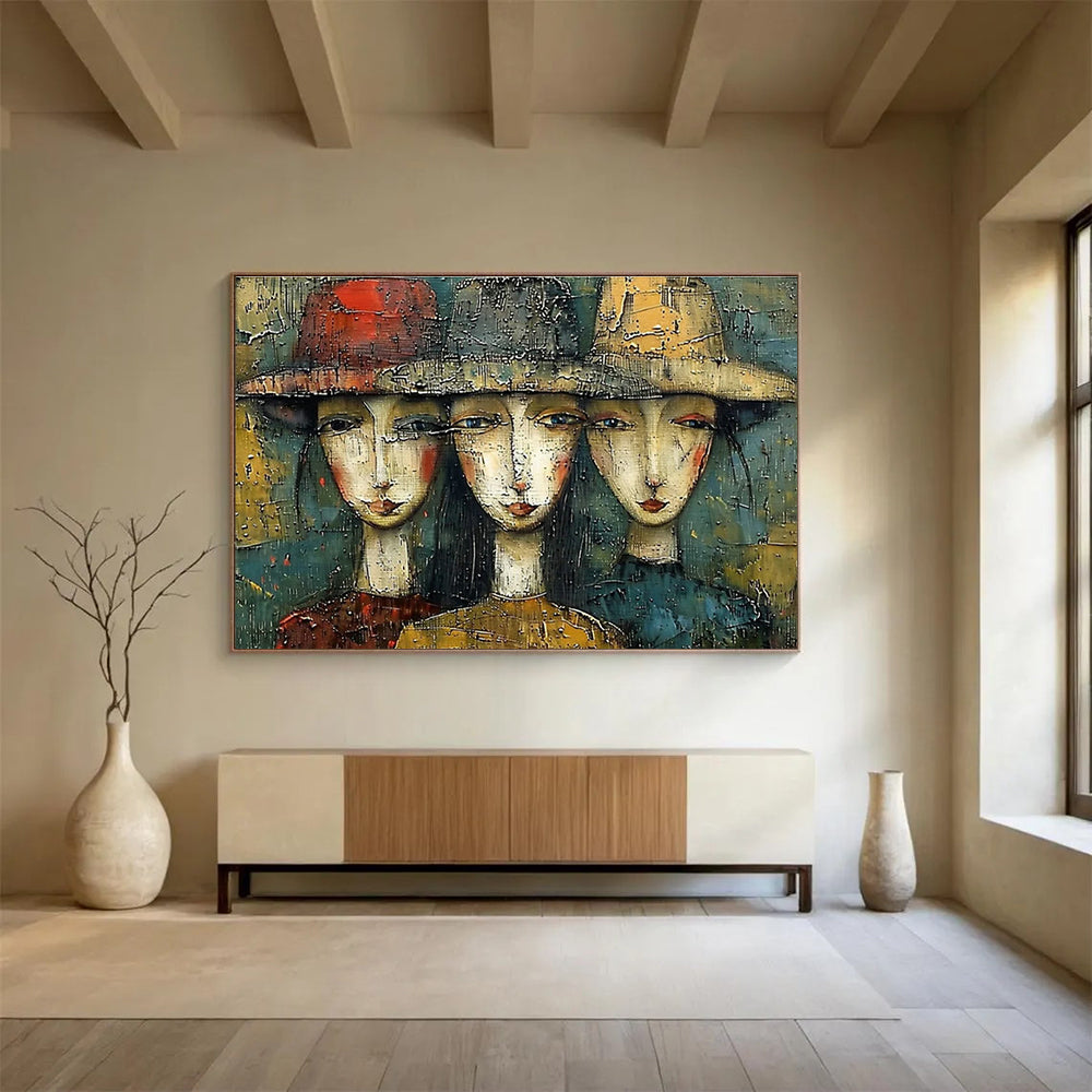 Hat - Wearing Figures Art for Bohemian - Style Coffee Shop Nooks DLZ3147