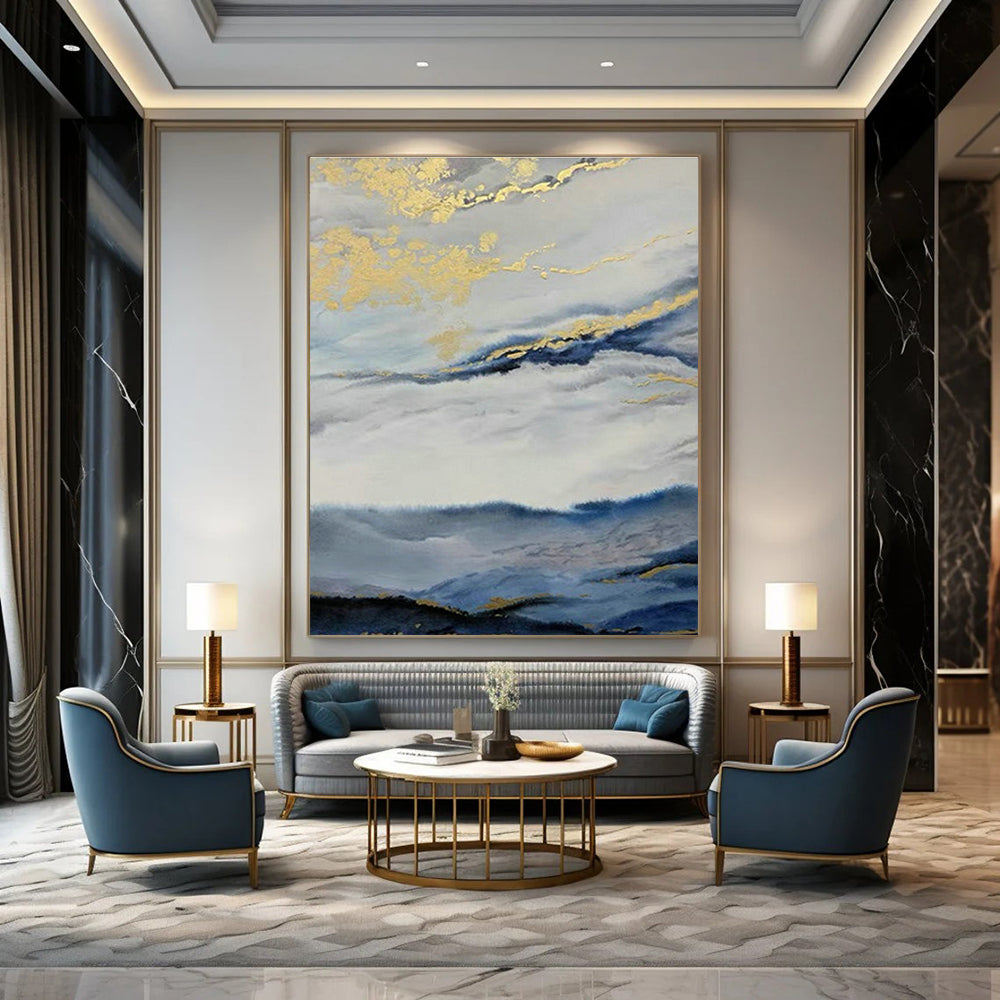 Golden Clouds and Mountains Art for Luxury Penthouse Living Room & Asian - Fusion Restaurant DLZ0916