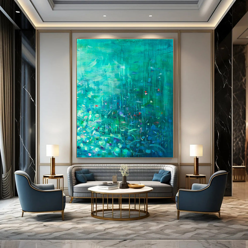 Green - Blue Floral Art for Eco - Friendly Hotel Guest Rooms DLZ0159