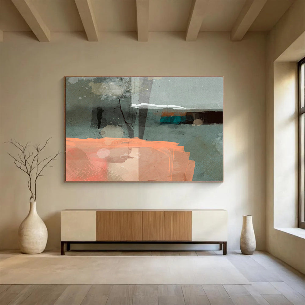 Gray - Orange Patchwork Abstract Art for Modern Hallways DLZ2459