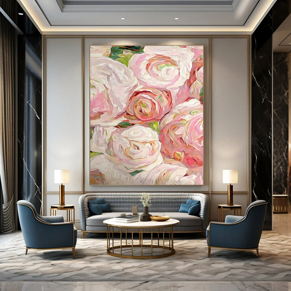 Pink - White Floral Oil Painting for Romantic Bedroom & Wedding Venue Lounge DLZ0990