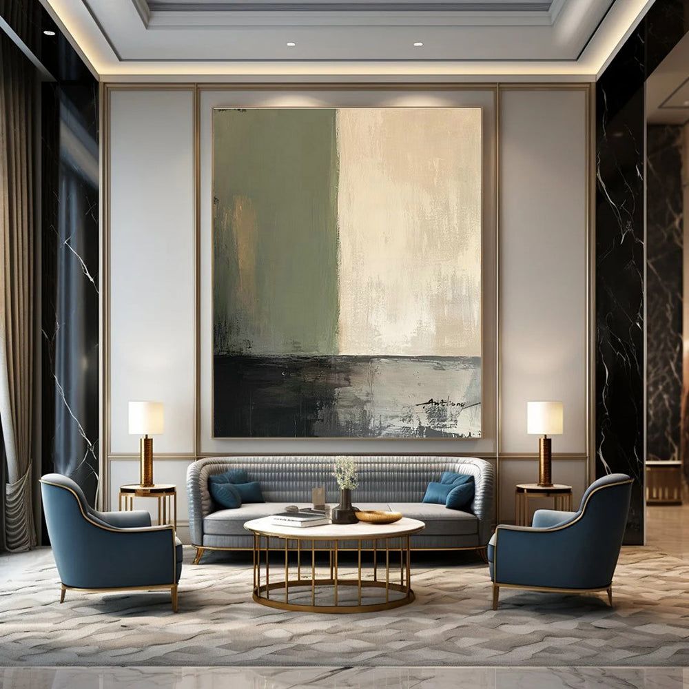 Green - Gray - White Abstract Art for Eco - Friendly Home & Wellness Center DLZ1667