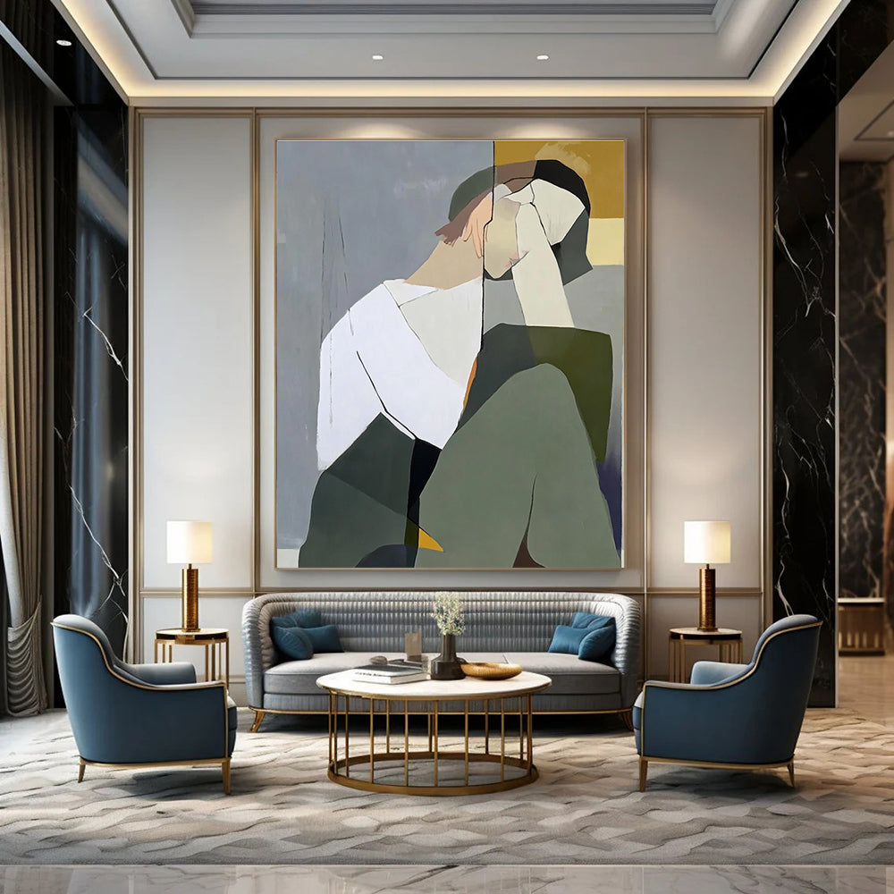 Abstracted Pensive Figure Art for Creative Workplace & Modern Living Room STSC1114