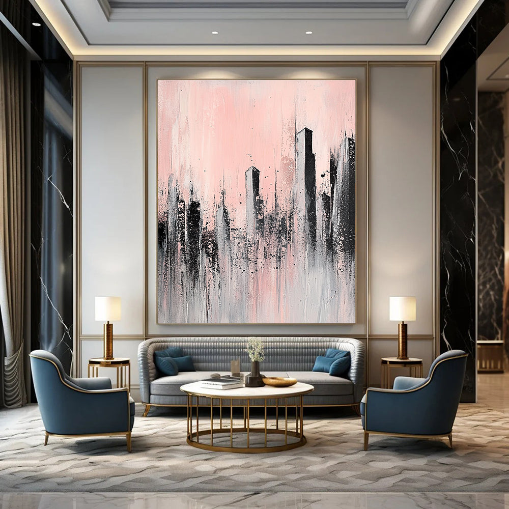 Pink and Grey Cityscape 2 for Minimalist Bedroom & Art - Focused Lounge STSC332