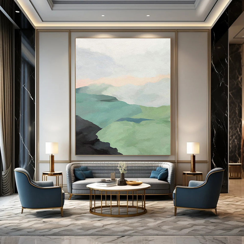 Pastel Mountain Landscape Art for Minimalist Home Office & Serene Spa DLZ2145