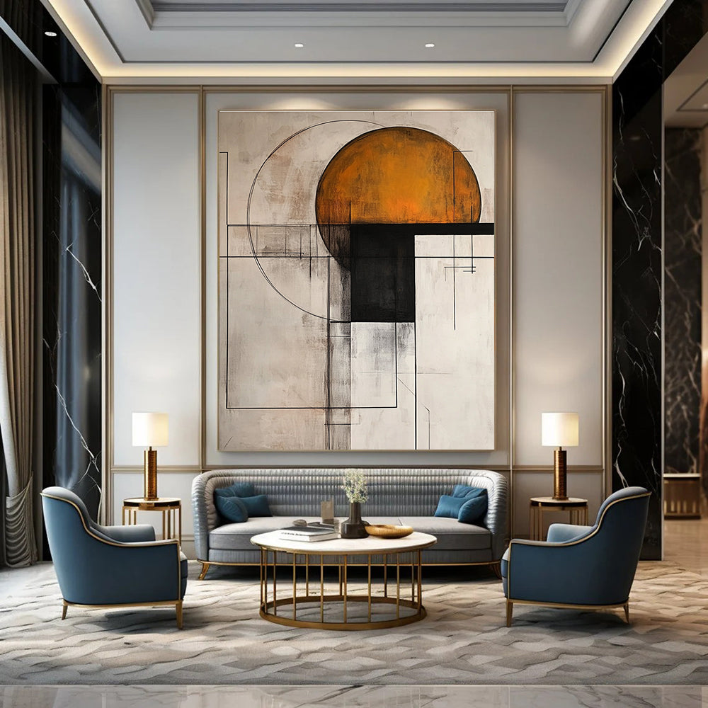 Geometric Abstract with Orange Circle for Creative Studio & Contemporary Workplace STSC239