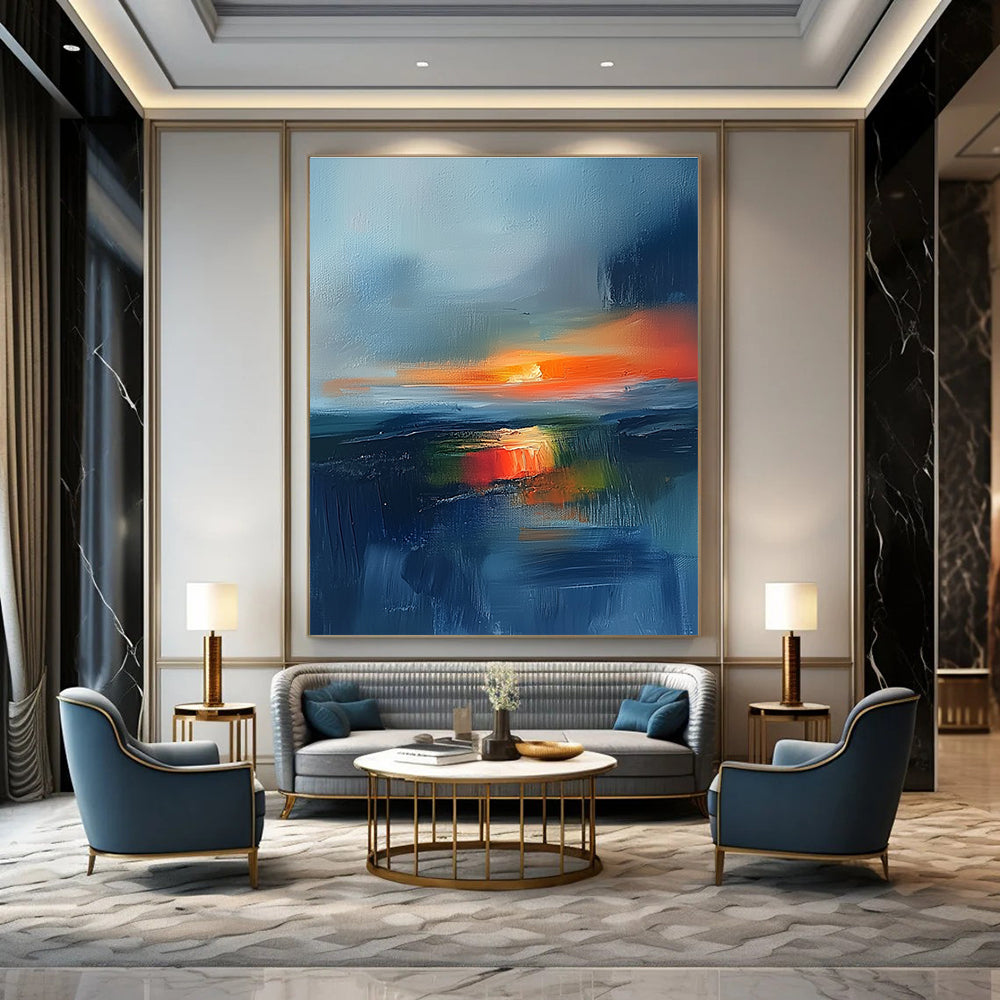 Vibrant Abstract Sunset Over Water Art for Lakeside Cottage & Creative Studio Workspace STSC149