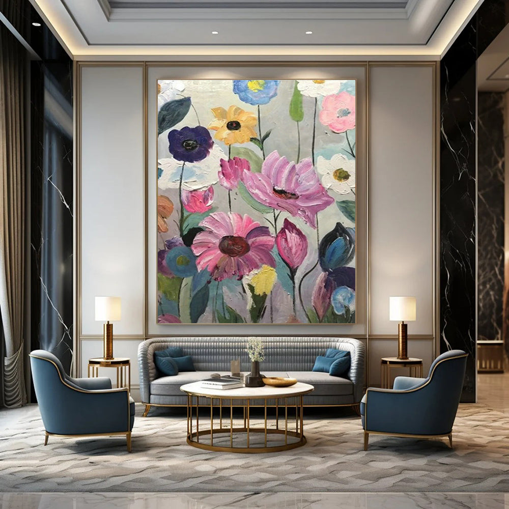 Colorful Flower Field Painting for Cheerful Kitchen & Garden - Themed Nursery DLZ0864