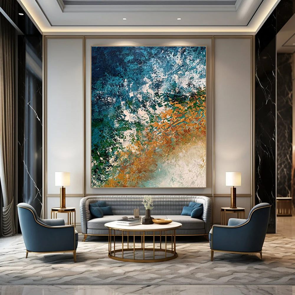 Blue - Orange Abstract Art for Coastal Home Beach House Bedroom Walls DLZ0009