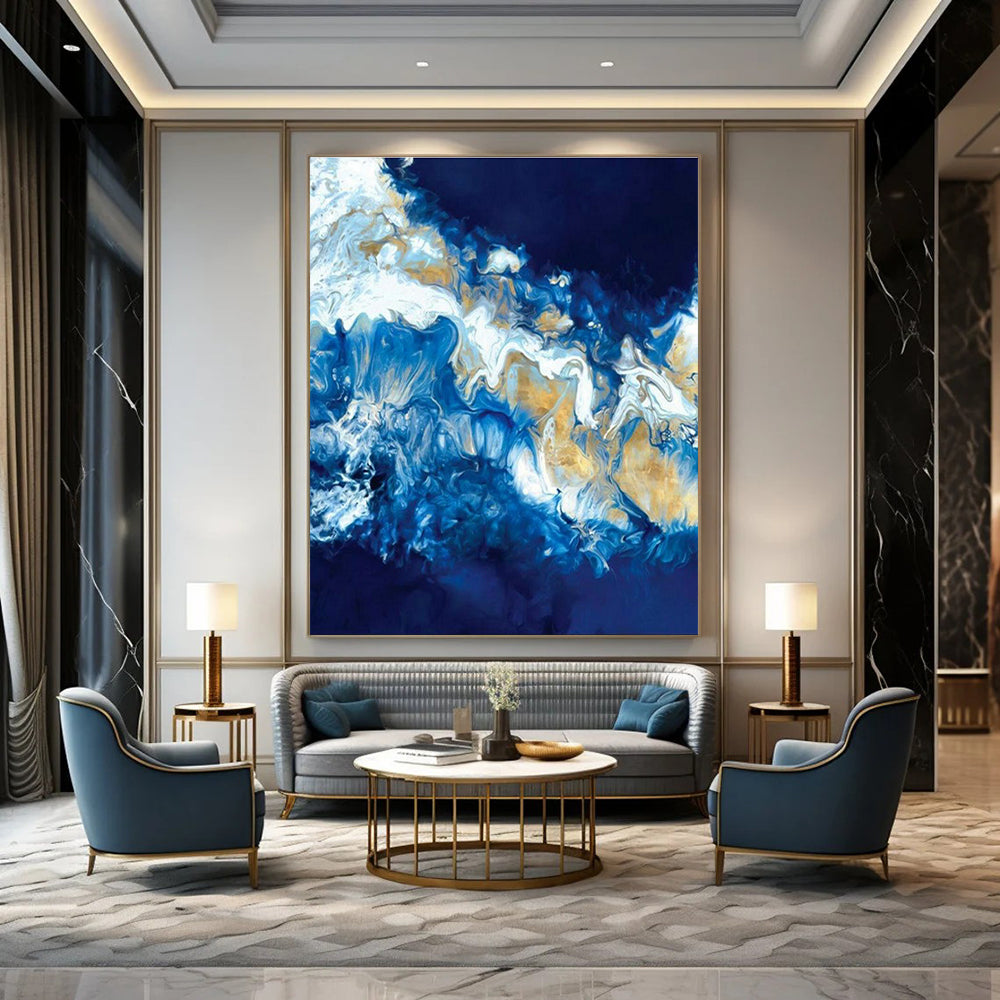 Blue & Gold Fluid Art for Luxury Hotel Lobby & Art Gallery DLZ2350