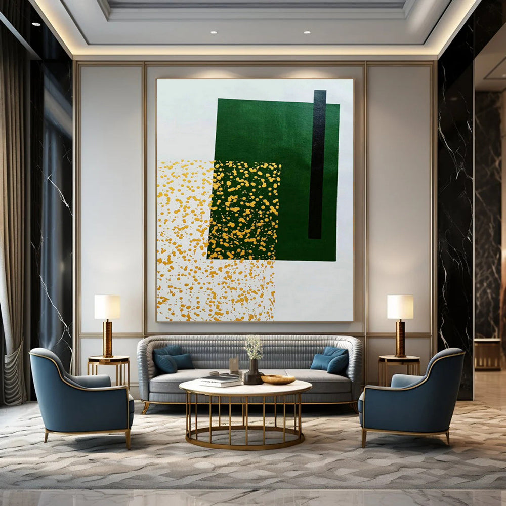 Green and Yellow Geometric Abstract Art for Modern - Tropical Home & Art - Centric Co - working Space DLZ0759