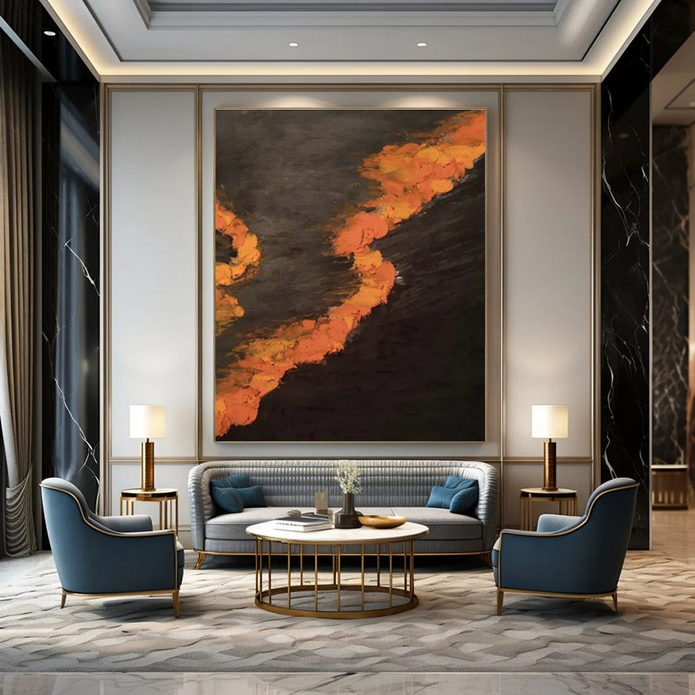Black - Base Orange Wave Abstract for Urban Art Studio & Late - Night Diner DLZ0968