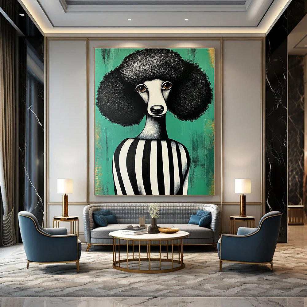 Afro - Poodle in Striped Top for Quirky Pet - Lovers’ Boutique & Eclectic Living Room STSC912