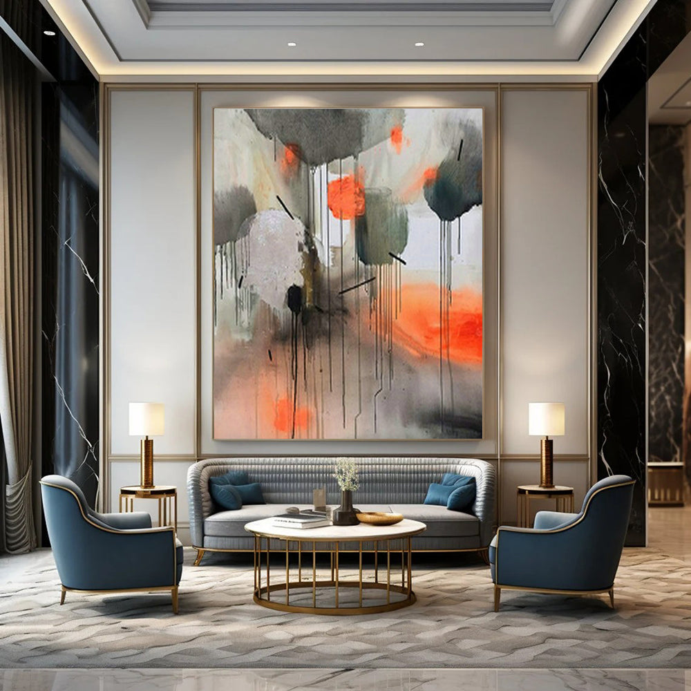 Gray - Orange Ink - Style Abstract Art for Modern Loft & Cultural Art Space DLZ1902
